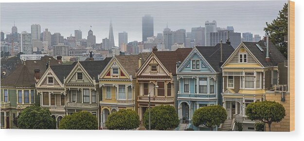 San Francisco Wood Print featuring the photograph The Painted Ladies of San Francisco CA by Willie Harper