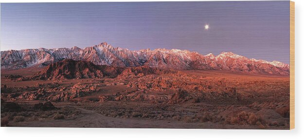 Tranquility Wood Print featuring the photograph Before Sunrise Panorama At Alabama Hills by David Toussaint