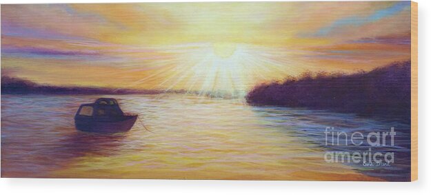 Dawn Wood Print featuring the painting Dawn on Pigeon Lake, excerpt by Sarah Irland