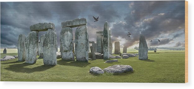 Stonehenge Wood Print featuring the photograph Ancient Stone - Photo of Stonehenge stone circle by Paul E Williams
