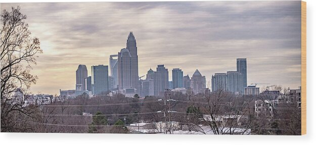 Infrastructure Wood Print featuring the photograph Sunset And Overcast Over Charlotte Nc Cityscape #14 by Alex Grichenko