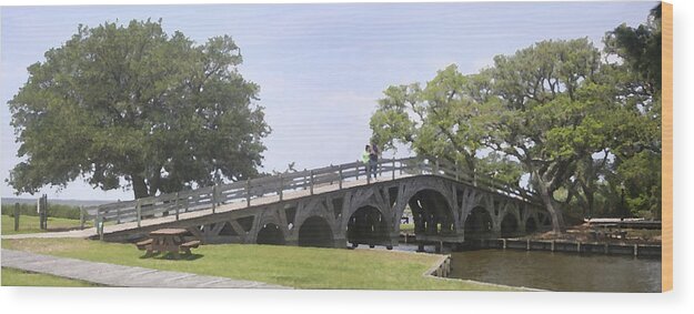 Historical Wooden Bridge In Corolla Wood Print featuring the photograph Cross Over The Bridge #4 by David Zimmerman