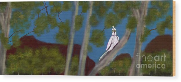 Aussie Wood Print featuring the digital art Great Aussie Bush Bird name Eddie by Julie Grimshaw