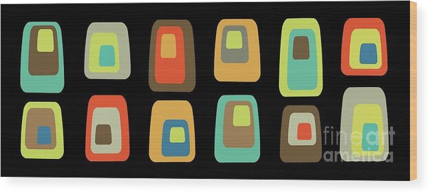 Mid Century Modern Wood Print featuring the digital art Mid Century Oblongs on Black by Donna Mibus