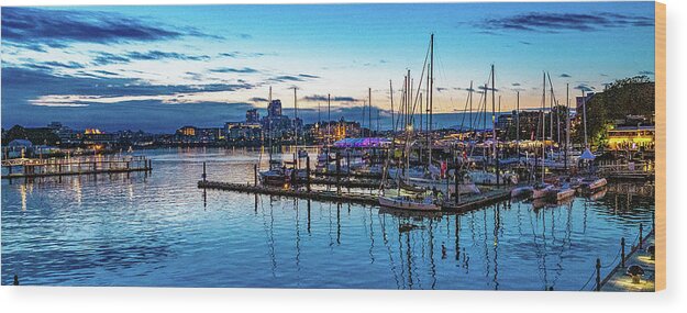 Sunset Wood Print featuring the digital art Sunset over a Harbor in Victoria British Columbia by SnapHappy Photos