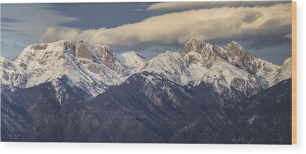 Crestones Wood Print featuring the photograph 14er Panorama 2 by Aaron Spong