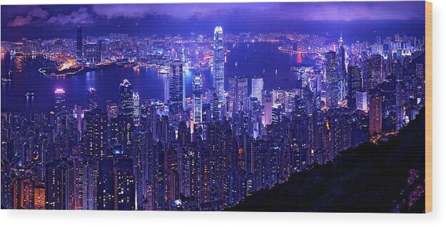 Hong Kong Prints Wood Print featuring the photograph Hong Kong In Purple by Monique Wegmueller