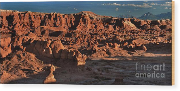 North America Wood Print featuring the photograph Panorama Of Hoodoos At Sunset Goblin Valley State Park Utah by Dave Welling