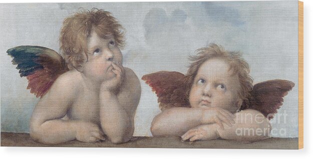 Putto Wood Print featuring the painting Putti detail from The Sistine Madonna by Raphael