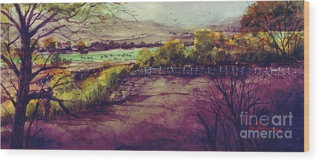 New Mexico Wood Print featuring the painting Rio Penasco Ranch by Tim Oliver