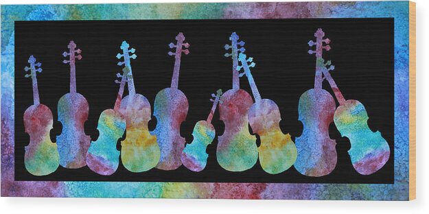 Violin Wood Print featuring the painting Rainbow Washed Violins by Jenny Armitage