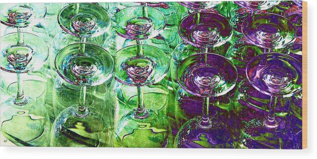 Wine Glasses Wood Print featuring the mixed media Wine And Dine by Will Borden