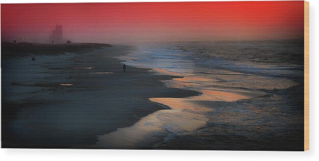 Alabama Wood Print featuring the photograph Beach Walk Red Sky Panorama by Michael Thomas