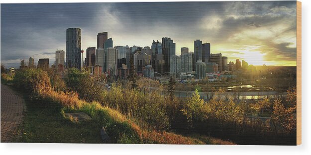 Calgary Wood Print featuring the photograph Calgary Sunset Panorama by Mohsen K