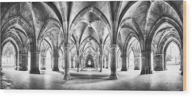 Glasgow Wood Print featuring the photograph Cloister black and white panorama by Jane Rix