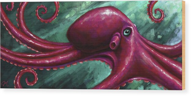 Octopus Wood Print featuring the digital art Oscar by Mark Zelmer