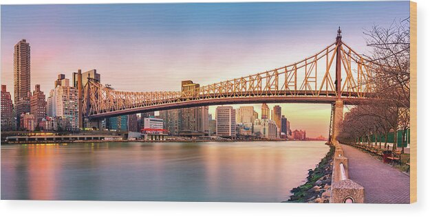 Ed Koch Bridge Wood Print featuring the photograph Queensboro Bridge at sunset by Mihai Andritoiu