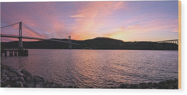 Mid Hudson Bridge Wood Print featuring the photograph Water Sky And Bridge Dreams At Dusk by Angelo Marcialis