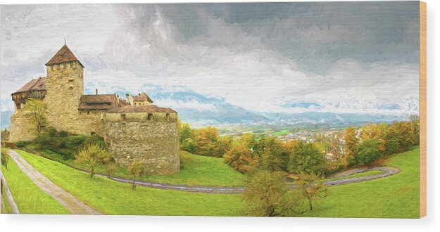 Architecture Wood Print featuring the digital art Vaduz Castle, Leichtenstein by Rick Deacon