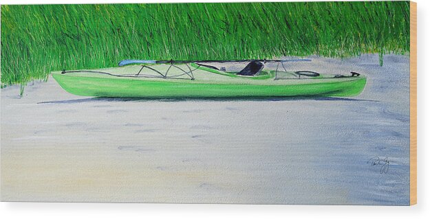 Kayak Wood Print featuring the painting Kayak Essex River by Paul Gaj