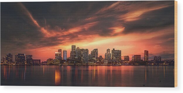 City Wood Print featuring the photograph Sunset Of Boston by Can Pu