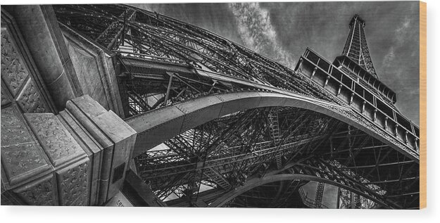 Black And White Wood Print featuring the photograph Eiffel Tower Panorama by Serge Ramelli