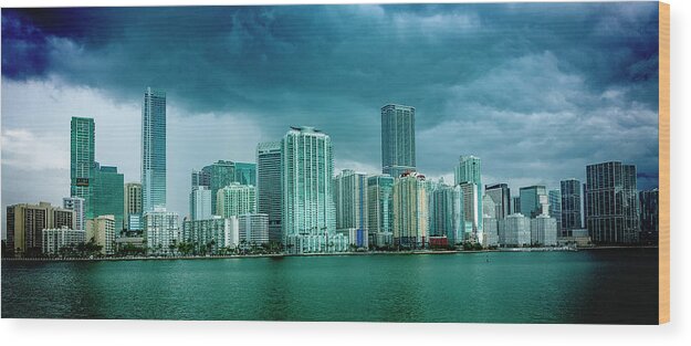 Biscayne Bay Wood Print featuring the digital art Miami Skyline from Biscayne Bay by SnapHappy Photos