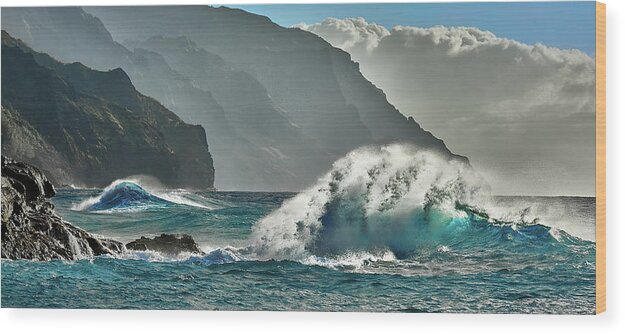 Nature Wood Print featuring the photograph More Waves in Kauai by Jon Glaser