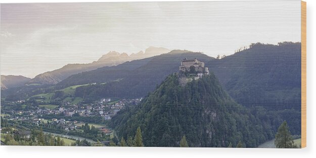 European Wood Print featuring the photograph Panorama of Hohenwerfen Castle by Vaclav Sonnek