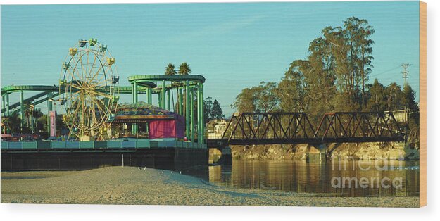 Train Wood Print featuring the photograph SANTA CRUZ, CA Train Bridge by John and Sheri Cockrell