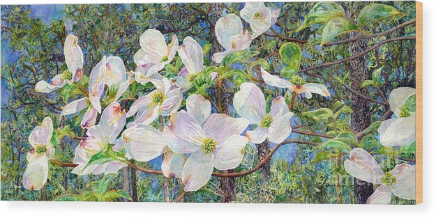 Texas Park Wood Print featuring the painting View Beyond Dogwood-Flowering dogwood by Hailey E Herrera
