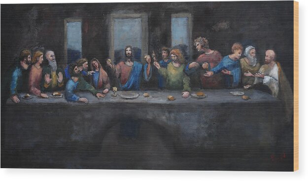 Religious Art Wood Print featuring the painting The Last Supper by Carole Foret