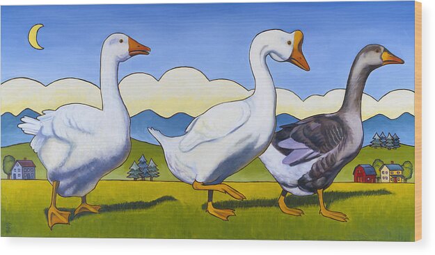 Goose Wood Print featuring the painting Forward March by Stacey Neumiller
