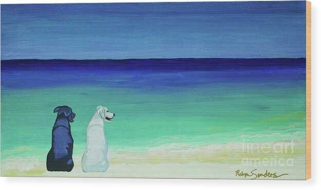 Lab Dog Wood Print featuring the painting Lab Potcake Dogs on the Beach by Robyn Saunders