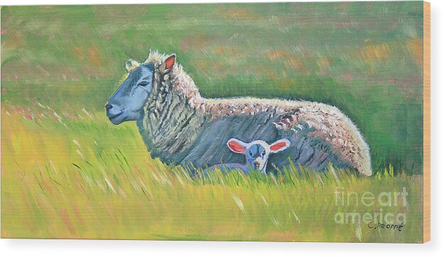 Sheep Wood Print featuring the painting Sheep at Red Hill Farms by Colleen Proppe