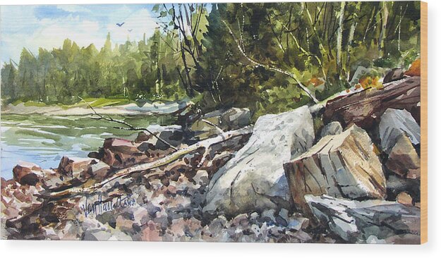 Coastal Wood Print featuring the painting Shoreline Residents by Tony Van Hasselt