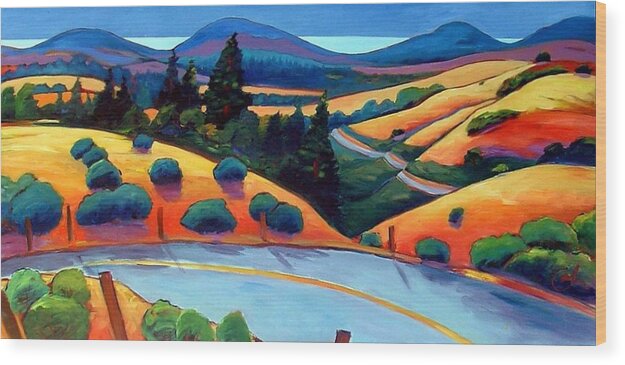 Road Wood Print featuring the painting Skyline to the Sea by Gary Coleman