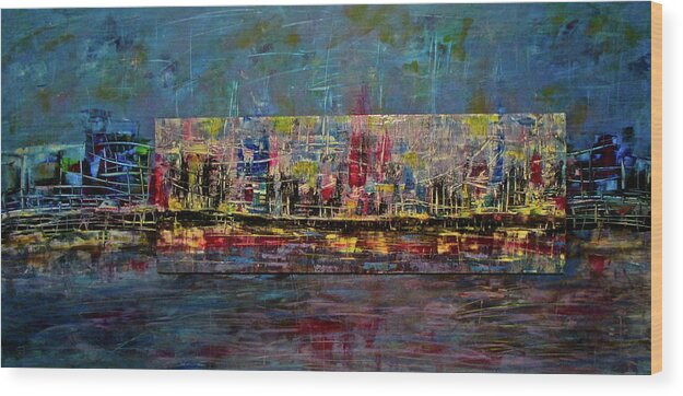 City Wood Print featuring the painting On the Waterfront by Janice Nabors Raiteri