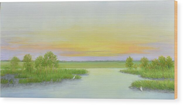 Cool Pastel Colors Wood Print featuring the painting Spring Marsh View by Audrey McLeod