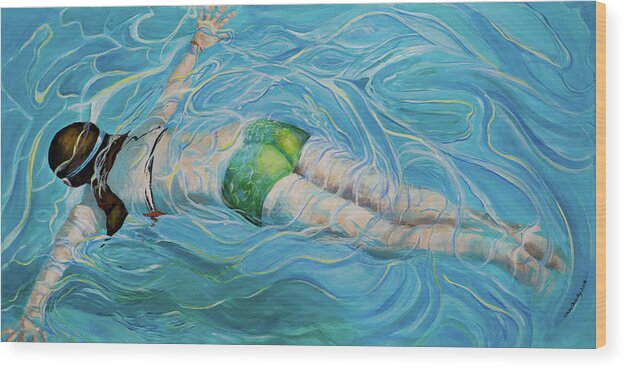 Swimming Pool Wood Print featuring the painting Fluid Movement by Linda Queally