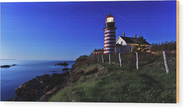 Maine Lighthouse Wood Print featuring the photograph Quoddy Head by Moonlight by ABeautifulSky Photography by Bill Caldwell