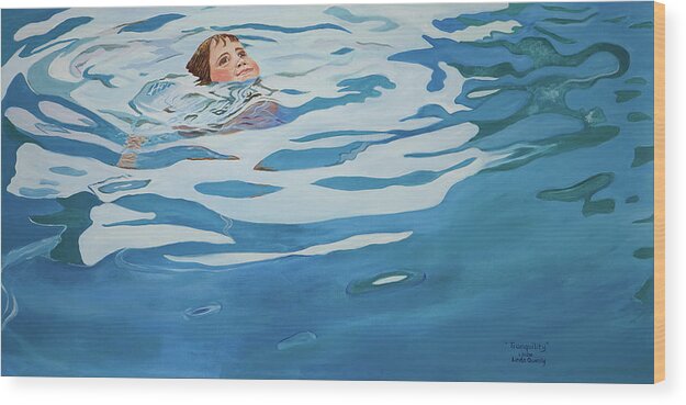 Swimming Pool Wood Print featuring the painting Tranquility by Linda Queally