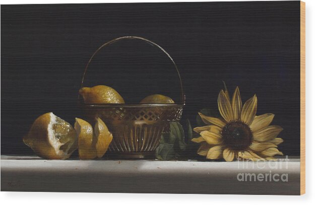 Lemons Wood Print featuring the painting BRASS BASKET no.2 by Lawrence Preston
