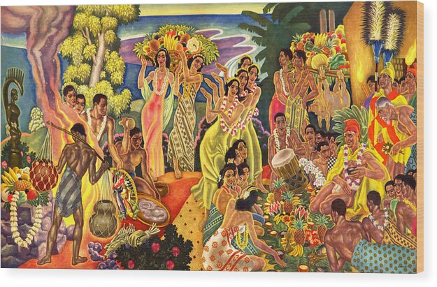 Hawaii Greeting Cards Wood Print featuring the painting Island Feast by James Temple