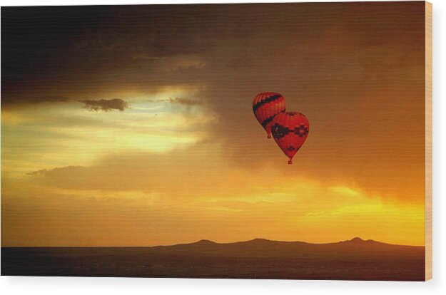 Balloons Wood Print featuring the photograph Mornings Flight.. by Al Swasey