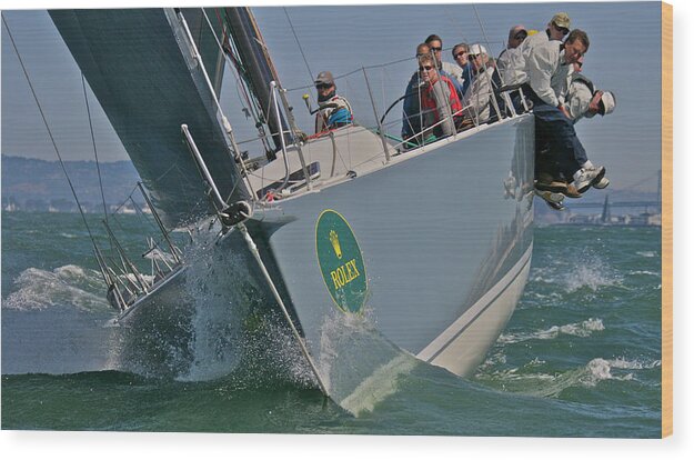 San Francisco Bay Wood Print featuring the photograph San Francisco Bay Sailboat Racing by Steven Lapkin