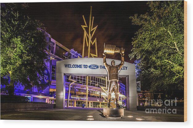Night Photo Of Amalie In Tampa Florida Where The Tampa Bay Lightning Play Wood Print featuring the photograph Thunder Alley - Amalie Arena at Night by Jason Ludwig Photography