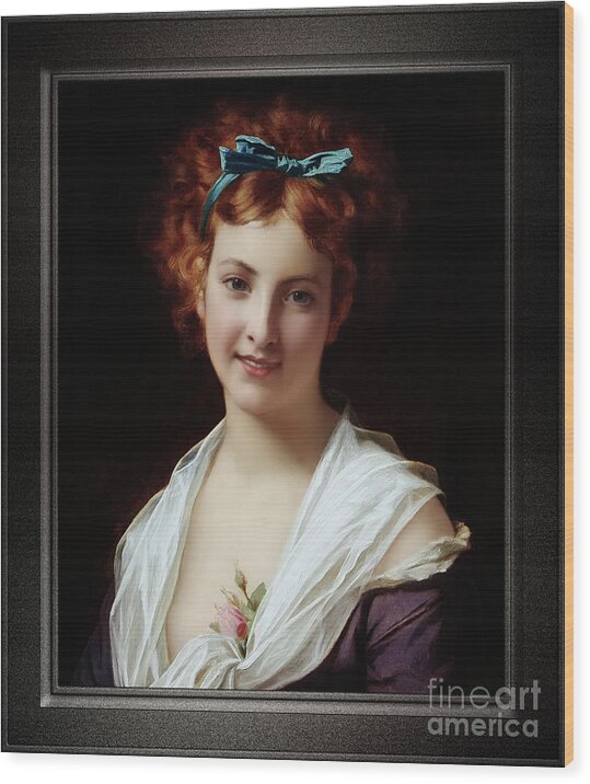 Young Lady With Blue Bow Wood Print featuring the painting Young Lady With Blue Bow Remastered Xzendor7 Fine Art Classical Reproductions by Xzendor7