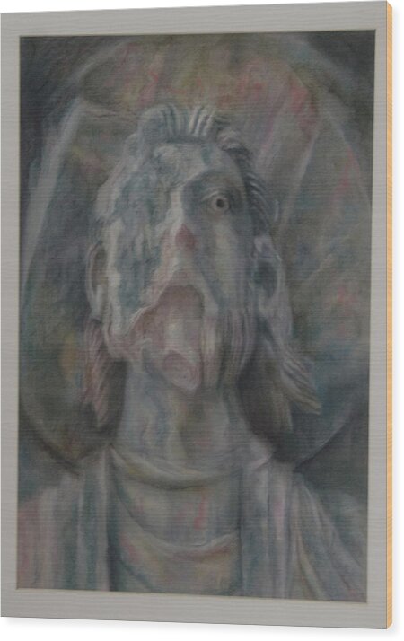Dyptic - Decayed- Vanitas - Memento Mori - Saint - Pastel Wood Print featuring the drawing Faceless Saint II by Paez Antonio