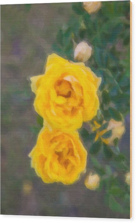 7x10 Wood Print featuring the painting Yellow Roses on a Bush by Omaste Witkowski